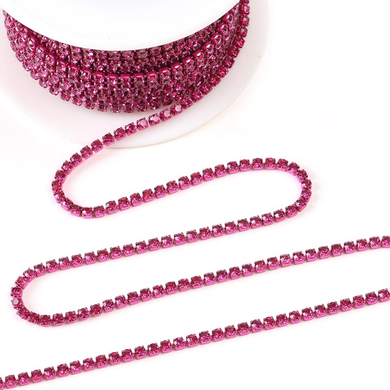 Rytenz 10 Yards 2 MM Rhinestone Chain Trim Crystal Rhinestone Close Chain Trim Shiny for Sewing Crafts, DIY Decoration, Jewelry, Clothing, Shoes (Rose Red-2) - Image 2